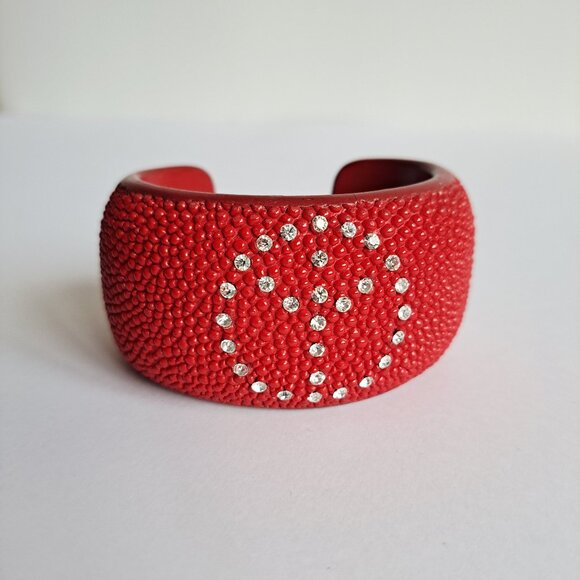 Women's Red Stingray Cuff Bracelet with Peace Crystal Sign - Picture 1 of 14